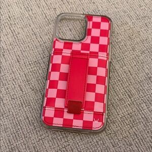 Vibrant Pink Checkered Phone Case with Stand